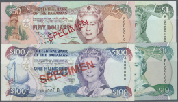 Bahamas: Set Of 4 SPECIMEN Banknotes Containing 1, 10, 50 And 100 Dollars 1996 SPECIMEN P. 57s,59s,61s,62s, All In Condi - Bahamas