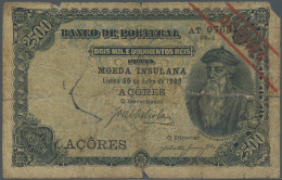 Azores / Azoren: 2500 Reis July 30th 1909, P.8b With Diagonal Overprint "Acores" In Well Worn Condition With Stained Pap - Portugal