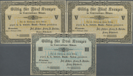 Austria / Österreich: Set With 3 Banknotes 3 Kreuzer And 2 X 5 Kreuzer Conventions-Münze 1849 Unsigned Remaind - Autriche