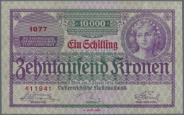 Austria / Österreich: Austria: 1 Schilling = 10.000 Kronen 1924 With Specimen Perforation P. 177s, Never Folded But - Austria