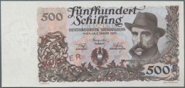 Austria / Österreich: 500 Schilling 1953 Specimen P. 134s With Muster Perforation And Overprint, Unfolded, 2 Pinhol - Autriche
