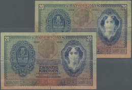 Austria / Österreich: Pair Of The 20 Kronen 1907, P.10, Both Notes In Well Worn Condition With Many Folds And Creas - Autriche