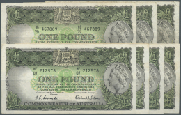 Australia / Australien: Set Of 7 Notes 1 Pound ND P. 30a, Portrait OEII, All Used, 4x VF With Crisp Paper And Vertical A - Altri & Non Classificati