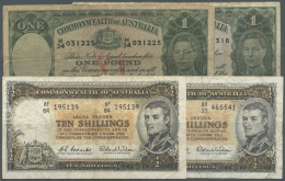 Australia / Australien: Set Of 4 Notes Containing 2x 10 Shillings ND P. 29a And 2x 1 Pound ND P. 26b, All Used With Many - Autres & Non Classés