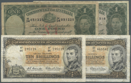 Australia / Australien: Set Of 4 Notes Containing 2x 10 Shillings ND P. 29a And 2x 1 Pound ND P. 26b, All Used With Many - Other & Unclassified