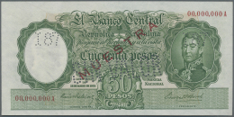 Argentina / Argentinien: 50 Pesos 1935 Specimen P. 26s With Muestra Overperint And Perforation, Zero Serial Numbers, Con - Argentina