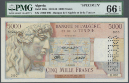 Algeria / Algerien: 5000 Francs ND(1949-56) Specimen P. 109s, Highly Rare Item With Zero Serial Numbers And Specimen Per - Algeria