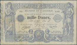 Algeria / Algerien: 1000 Francs 1924 P. 76, Used With Folds And Creases, Several Pinholes And Light Stain In Paper, Mino - Algérie