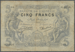 Algeria / Algerien: 5 Francs 1924 P. 71b, Used With Several Folds And Creases, Lots Of Pinholes At Right, Minor Border T - Algeria