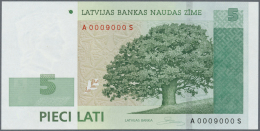 Latvia /Lettland: 5 Lati 2006 P. 53 With Interesting Serial Number A0009000S, Sign. Rimsevics, In Crisp Original Conditi - Latvia