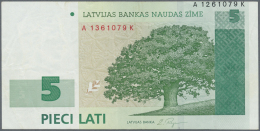 Latvia /Lettland: 5 Lati 1992 P. 49b With Error Printing, Black Serial Number Displaced At Upper Right On Front, Further - Lettonie