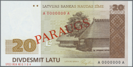 Latvia /Lettland: 20 Latu 1992 SPECIMEN P. 45s, Series A, Zero Serial Numbers, Sign. Repse In Condition: UNC. - Latvia