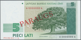 Latvia /Lettland: 5 Lati 1992 SPECIMEN P. 43s, Series A, Zero Serial Numbers, Sign. Repse In Condition: UNC. - Latvia