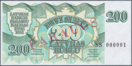 Latvia /Lettland: 200 Rublu 1992 SPECIMEN P. 41s, Series "SS", Serial 000001, Sign. Repse, Ovpt. Paraugs, Official Speci - Lettonie