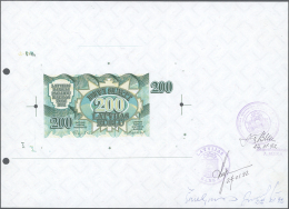 Latvia /Lettland: Rare Proof Print Of 200 Rublis 1992 P. 41p On Large Printers Sheet With Watermark In Paper, With 3 Sig - Lettonie