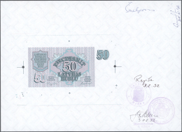 Latvia /Lettland: Rare Proof Print Of 50 Rublu 1992 P. 40p On Large Printers Sheet With Watermark In Paper, With 3 Signa - Latvia