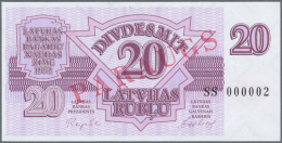 Latvia /Lettland: 20 Rublu 1992 SPECIMEN P. 39s, Series "SS", Serial 000002, Sign. Repse, Ovpt. Paraugs, Official Specim - Latvia