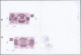 Latvia /Lettland: Rare Set Of Front And Back Proof Print (seperately Printed) Of 20 Rublu 1992 P. 39p On Large Printers - Lettonie