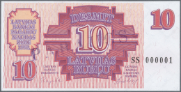 Latvia /Lettland: 10 Rublu 1992 SPECIMEN P. 38s, Series "SS", Serial 000001, Sign. Repse, Ovpt. Paraugs, Official Specim - Latvia