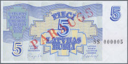 Latvia /Lettland: 5 Rubli 1992 SPECIMEN P. 37s, Series "SS", Serial 000005, Sign. Repse, Ovpt. Paraugs, Official Specime - Lettonie