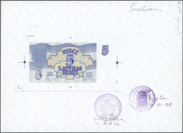 Latvia /Lettland: Rare Proof Print Of 5 Rublis 1992 P. 37p On Large Printers Sheet With Watermark In Paper, With 3 Signa - Lettonie