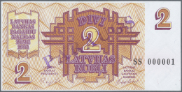 Latvia /Lettland: 2 Rubli 1992 SPECIMEN P. 36s, Series "SS", Serial 000001, Sign. Repse, Ovpt. Paraugs, Official Specime - Latvia