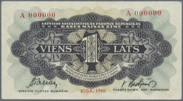 Latvia /Lettland: Highly Rare SPECIMEN Of 1 Lats 1940 P. 34As, Series A, Zero Serial Numbers, Sign. Tabaks, Only 2 Speci - Latvia
