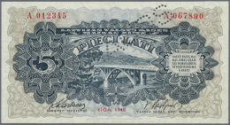 Latvia /Lettland: 5 Lati 1940 SPECIMEN P. 34as, Latvian Govenment Exchange Note, Series A, Specimen Serial Number A01234 - Lettonie