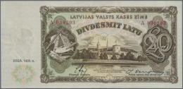 Latvia /Lettland: 20 Latu 1935 P. 30a, Series A, Serial #030303 Repeater, Sign. Ekis, Light Center Fold And Handling In - Latvia