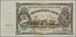 Latvia /Lettland: Rare 20 Latu 1935 P. 30a With Very Low Serial #A000011, 11th Ever Printed Note Of This Type, One Verti - Latvia