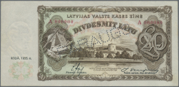 Latvia /Lettland: Rare 20 Latu 1935 Specimen P. 30As, Series A, Zero Serial Numbers, Perforated PARAUGS, Light Dints At - Lettonie