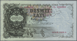 Latvia /Lettland: 10 Latu 1939 SPECIMEN P. 29ds, Series CL, Sign. Valdmanis, Perforated PARAUGS, Zero Serial Numbers, In - Latvia