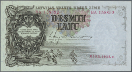 Latvia /Lettland: 10 Latu 1938 P. 29b, Series BA, Sign. Ekis, In Crisp Original Condition: UNC. - Lettonia