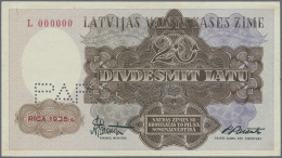 Latvia /Lettland: Highly Rare Unadopted Design 20 Latu 1935 P. 26s, Front And Back Seperatly Printed On Watermarked Pape - Lettonie
