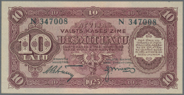 Latvia /Lettland: 10 Latu 1925 P. 24d, Issued Note, Series N, Sign. Petrevics, 2 Light Vertical Bendas, Crisp Condition: - Lettonia