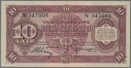 Latvia /Lettland: 10 Latu 1925 P. 24d, Issued Note, Series N, Sign. Petrevics, 2 Light Vertical Bendas, Crisp Condition: - Latvia
