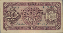 Latvia /Lettland: 10 Latu 1925 P. 24c, Issued Note, Series L, Sign. Liepins, A Few Center Folds, Still Crisp Paper: XF. - Lettonia