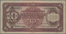 Latvia /Lettland: 10 Latu 1925 P. 24a, Series "A", Sign. Karklins, Highly Rare Item With Low Serial Number #A000003, So - Lettonie