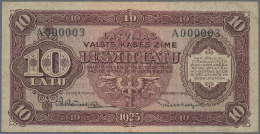 Latvia /Lettland: 10 Latu 1925 P. 24a, Series "A", Sign. Karklins, Highly Rare Item With Low Serial Number #A000003, So - Latvia