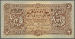 Latvia /Lettland: 5 Lati 1925 P. 23a, Issued Note, Series B, Sign. Blumbergs, Highly Rare Note, Light Bend At Left, No F - Lettonia