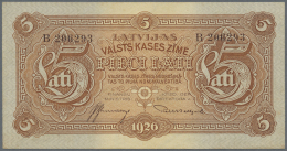 Latvia /Lettland: 5 Lati 1925 P. 23a, Issued Note, Series B, Sign. Blumbergs, Highly Rare Note, Light Bend At Left, No F - Lettonie