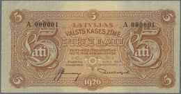 Latvia /Lettland: Unique And Highly Rare 5 Lati 1926 P. 23a, Issued Note, With Serial A000001, First Ever Issued Note Of - Lettonia