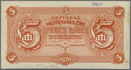 Latvia /Lettland: Very Rare 5 Lati 1926 Front Proof Uniface Print P. 23p, Without Serial #, W/o Sign, Printers Annotatio - Latvia