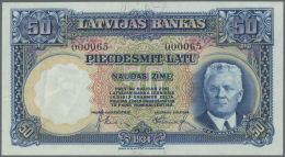 Latvia /Lettland: 50 Latu 1934 P. 20, Issued Note, Sign. Klive, Rare With Low Serial #000065, In Crisp Original Conditio - Lettonia