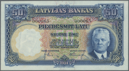 Latvia /Lettland: 50 Latu 1934 P. 20, Issued Note, Sign. Klive, Rare With Low Serial #000065, In Crisp Original Conditio - Lettonie