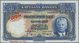 Latvia /Lettland: 50 Latu 1934 SPECIMEN P. 20s, Zero Serial Numbers, Sign. Klive, Oval Specimen Overprint Of De La Rue W - Lettonia