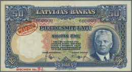 Latvia /Lettland: 50 Latu 1934 SPECIMEN P. 20s, With Zero Serial Numbers, Oval Specimen Overprint Of DE LA RUE, Sign. Kl - Lettonia