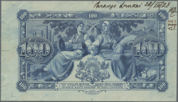 Latvia /Lettland: Unique Uniface PROOF Print Of 100 Latu 1923 P. 14p, Printed In Blue Intaglio On Watermarked Paper, Pri - Lettonia