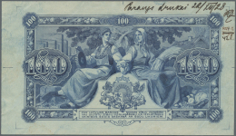 Latvia /Lettland: Unique Uniface PROOF Print Of 100 Latu 1923 P. 14p, Printed In Blue Intaglio On Watermarked Paper, Pri - Latvia