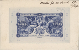 Latvia /Lettland: Rare Uniface Back Side Proof Print Of On Card Of 100 Latu 1922 P. 14p In Blue Color, Printers Annotati - Lettonie